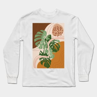 Mid Century Modern Modern Plant, Abstract Botanical Illustration Long Sleeve T-Shirt